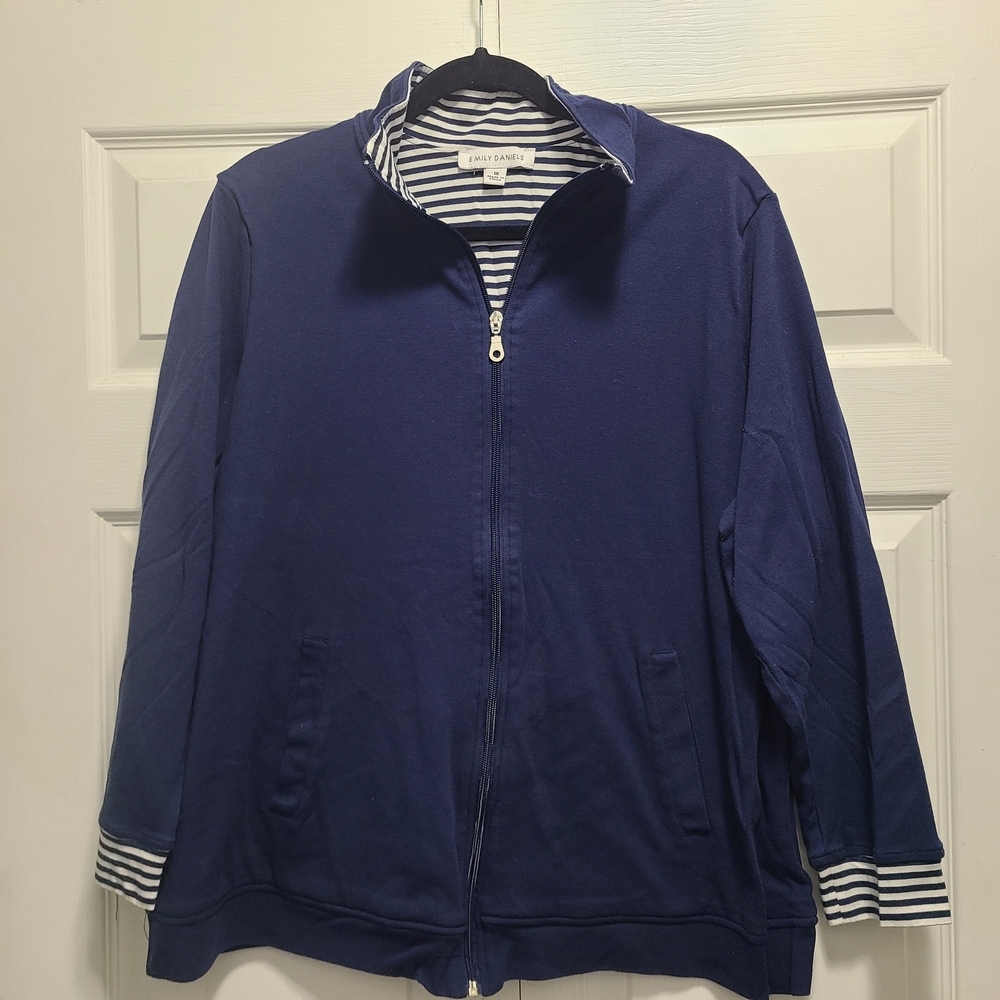 Emily Daniels Deep Blue Zip-Up Sweatshirt 1X - Picture 2 of 9